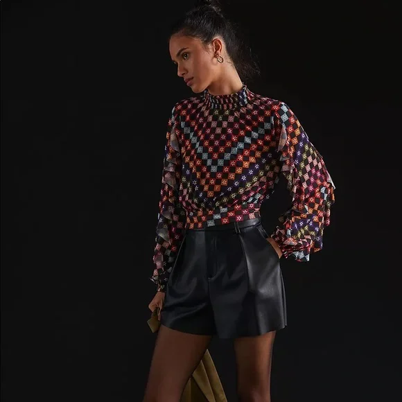 Anthropologie Farm Rio Checked High Neck Blouse - Picture 4 of 4